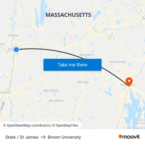State / St James to Brown University map