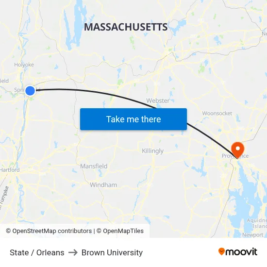 State / Orleans to Brown University map