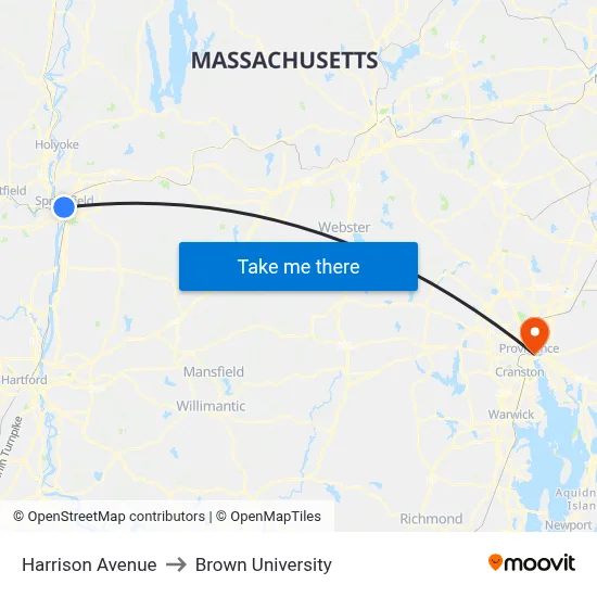 Harrison Avenue to Brown University map