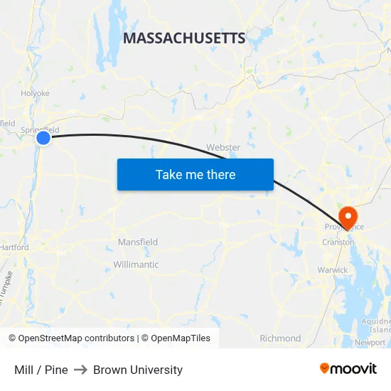 Mill / Pine to Brown University map