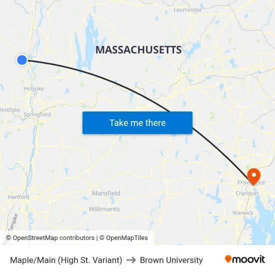 Maple/Main (High St. Variant) to Brown University map