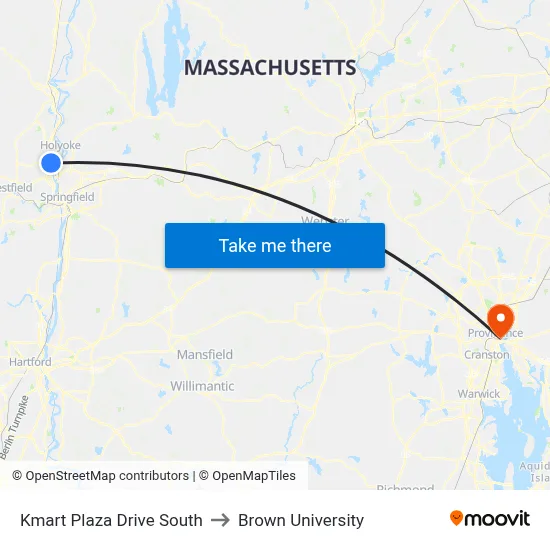 Kmart Plaza Drive South to Brown University map