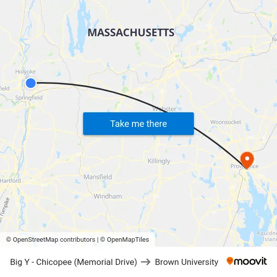 Big Y - Chicopee (Memorial Drive) to Brown University map