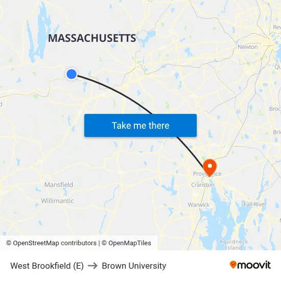 West Brookfield (E) to Brown University map