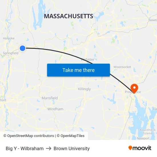 Big Y - Wilbraham to Brown University map