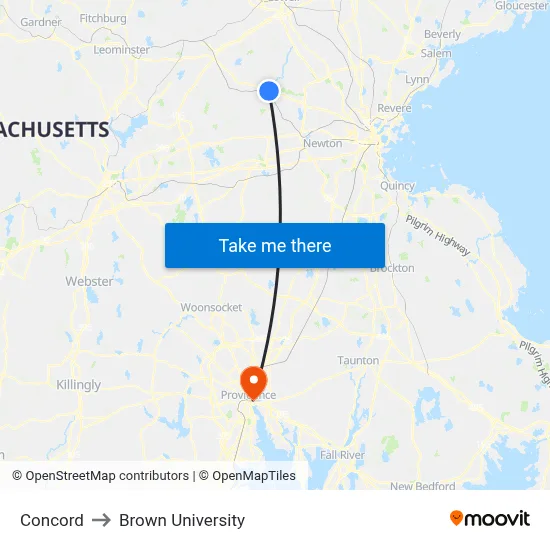 Concord to Brown University map