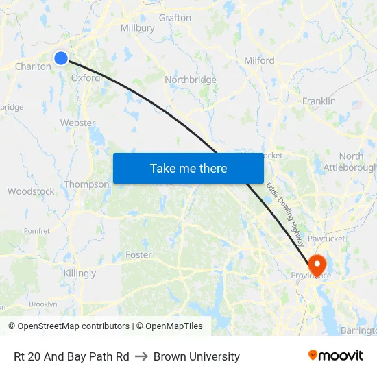 Rt 20 And Bay Path Rd to Brown University map