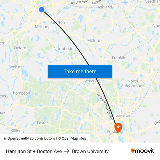 Hamilton St + Boston Ave to Brown University map