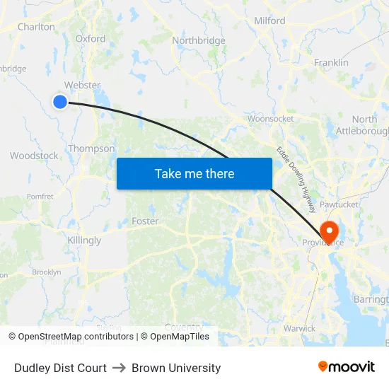 Dudley Dist Court to Brown University map