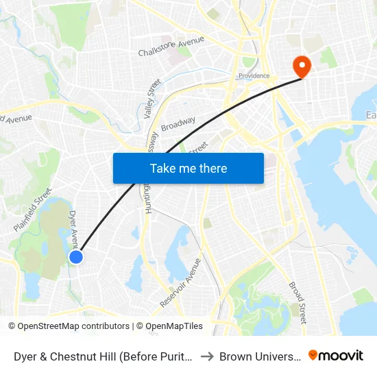 Dyer & Chestnut Hill (Before Puritan) to Brown University map