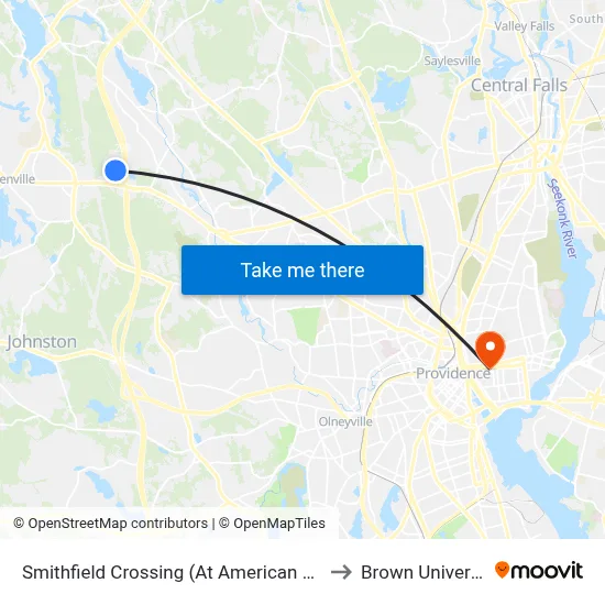 Smithfield Crossing (At American Eagle) to Brown University map