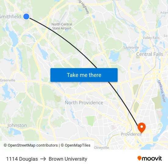 1114 Douglas to Brown University map