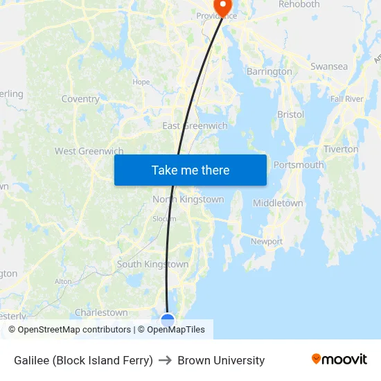 Galilee (Block Island Ferry) to Brown University map