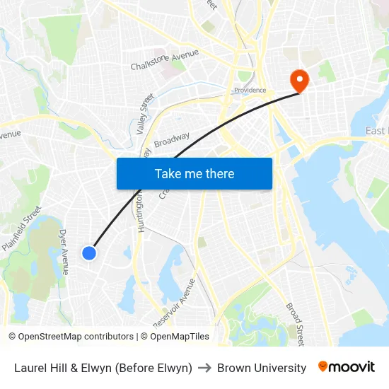 Laurel Hill & Elwyn (Before Elwyn) to Brown University map