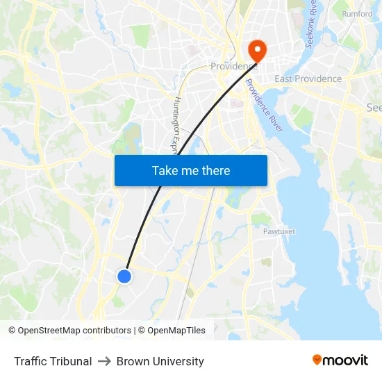 Traffic Tribunal to Brown University map