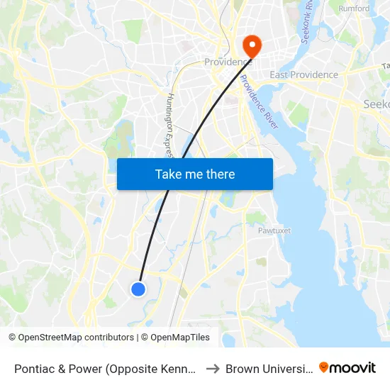 Pontiac & Power (Opposite Kenney) to Brown University map