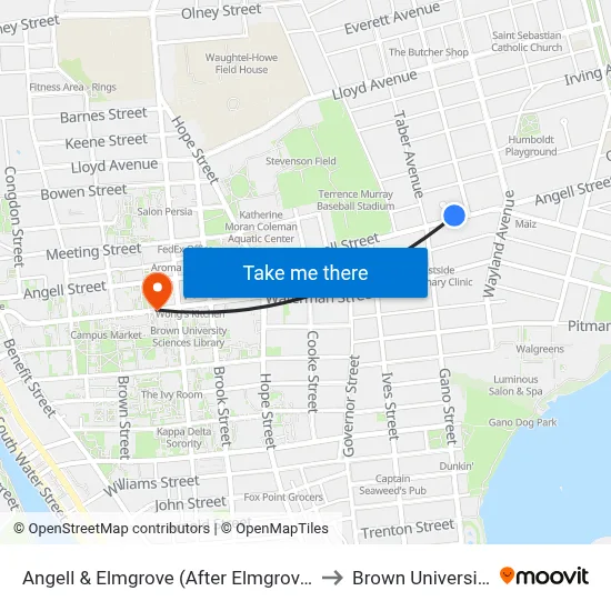 Angell & Elmgrove (After Elmgrove) to Brown University map