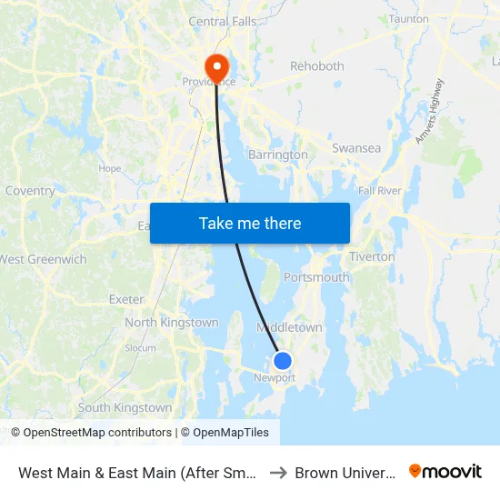 West Main & East Main (After Smythe) to Brown University map