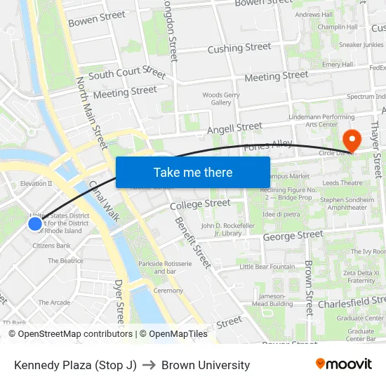 Kennedy Plaza (Stop J) to Brown University map