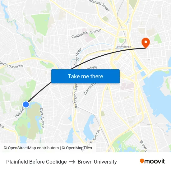Plainfield Before Coolidge to Brown University map