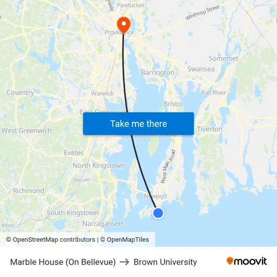 Marble House (On Bellevue) to Brown University map