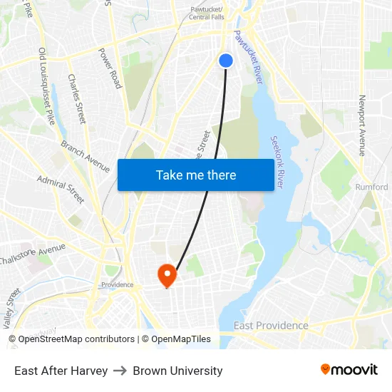 East After Harvey to Brown University map