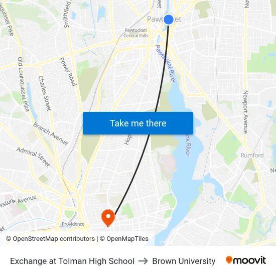 Exchange at Tolman High School to Brown University map