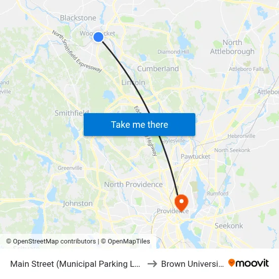 Main Street (Municipal Parking Lot) to Brown University map