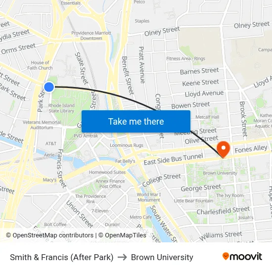 Smith & Francis (After Park) to Brown University map