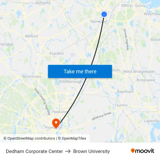 Dedham Corporate Center to Brown University map