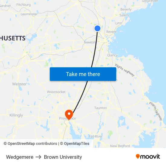 Wedgemere to Brown University map
