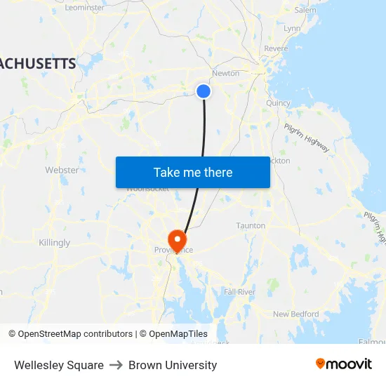 Wellesley Square to Brown University map
