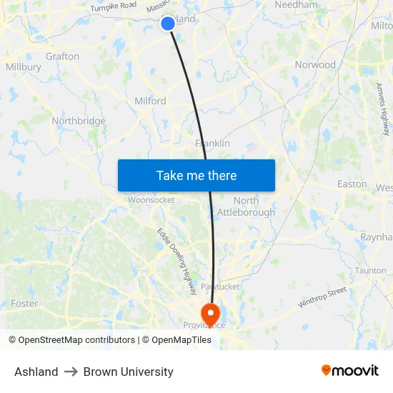 Ashland to Brown University map