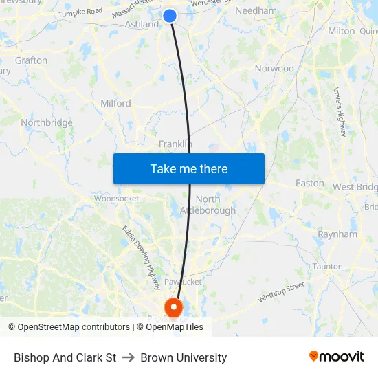 Bishop And Clark St to Brown University map