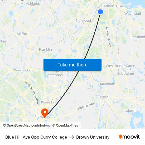 Blue Hill Ave Opp Curry College to Brown University map