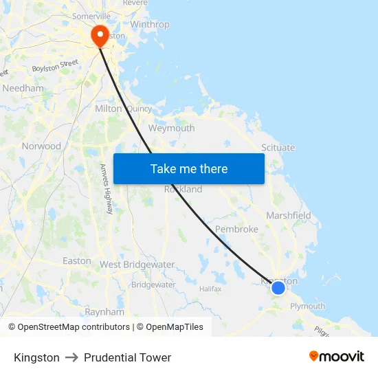 Kingston to Prudential Tower map