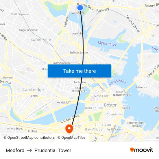 Medford to Prudential Tower map