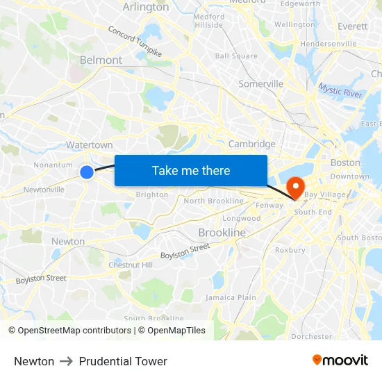 Newton to Prudential Tower map