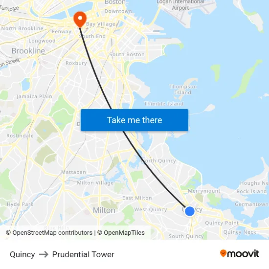 Quincy to Prudential Tower map