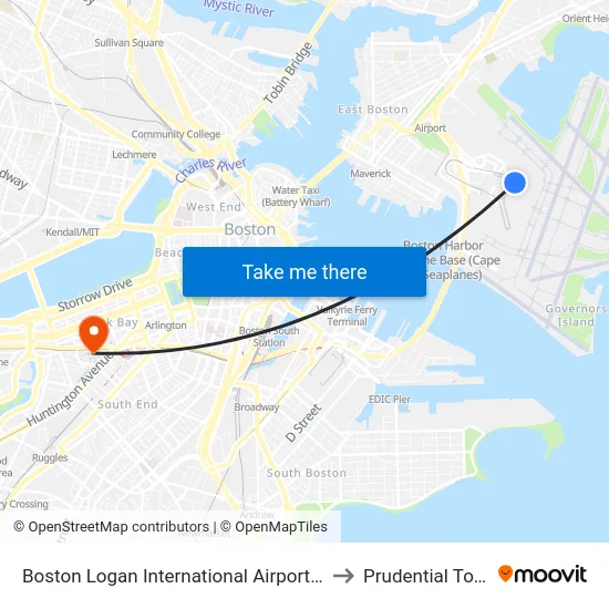 Boston Logan International Airport (Bos) to Prudential Tower map