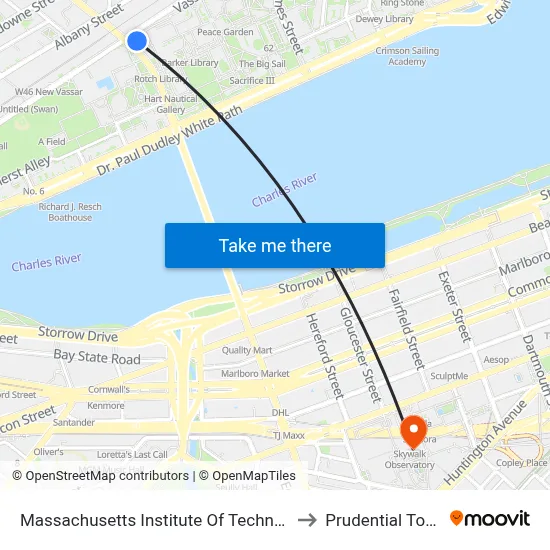 Massachusetts Institute Of Technology to Prudential Tower map