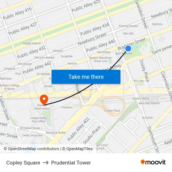 Copley Square to Prudential Tower map