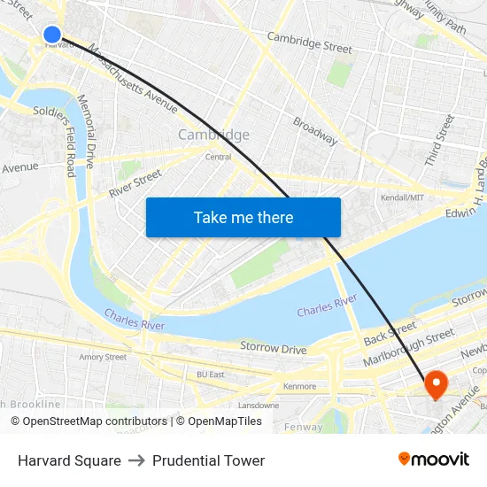 Harvard Square to Prudential Tower map
