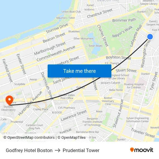Godfrey Hotel Boston to Prudential Tower map