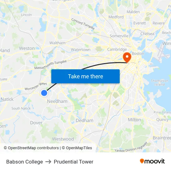 Babson College to Prudential Tower map
