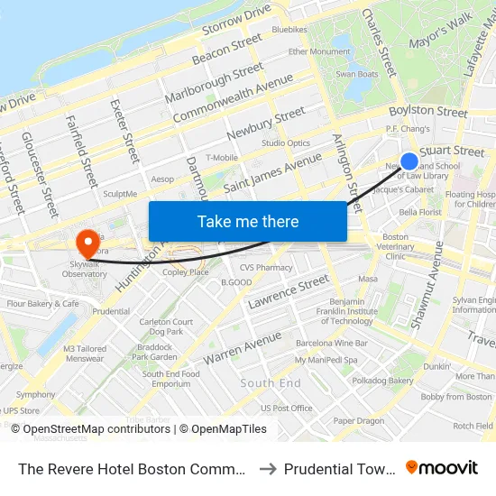 The Revere Hotel Boston Common to Prudential Tower map
