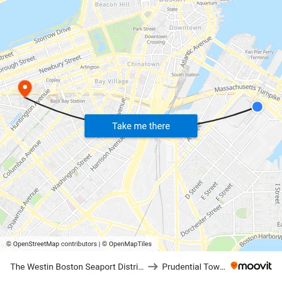 The Westin Boston Seaport District to Prudential Tower map