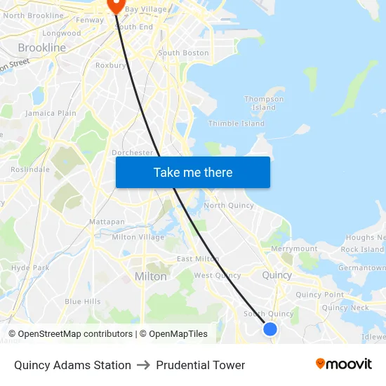 Quincy Adams Station to Prudential Tower map