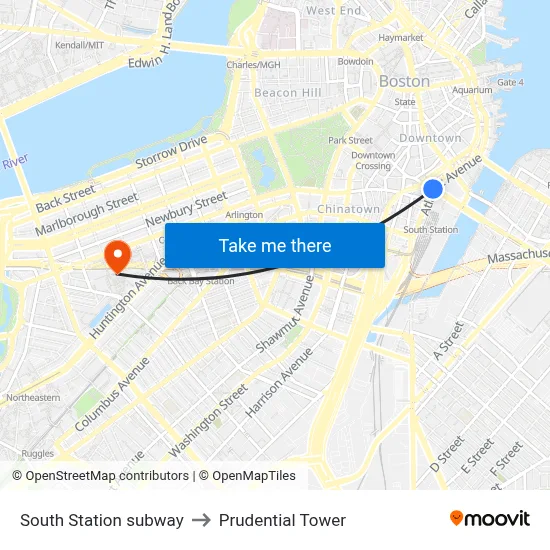 South Station subway to Prudential Tower map