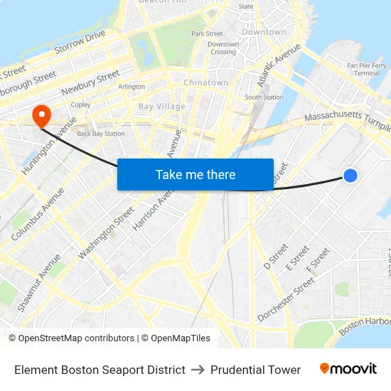 Element Boston Seaport District to Prudential Tower map